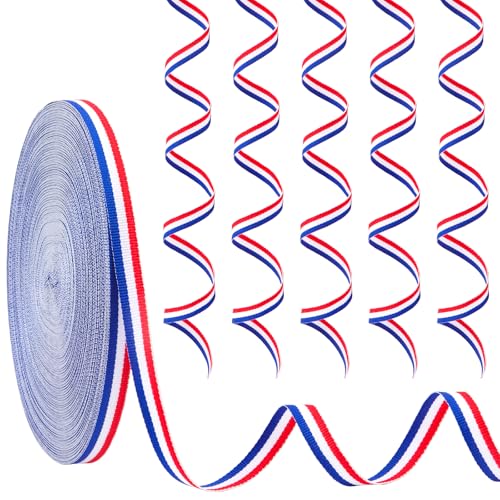 Bomtop Ruban Satin Bleu Blanc Rouge Tricolore, 60M x 10mm pour l'Artisanat, Décoration DIY, Emballage Cadeau, Mariage, Fête Nationale