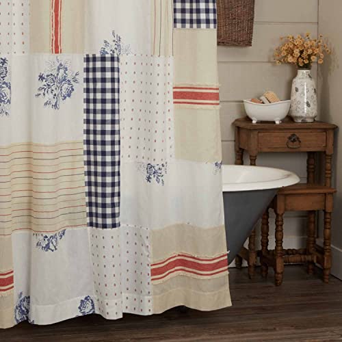 Piper Classics Betsy Patchwork Shower Curtain, 72" X 72", Farmhouse, Country, Patriotic, Primitive Americana Style Bathroom #TOP28