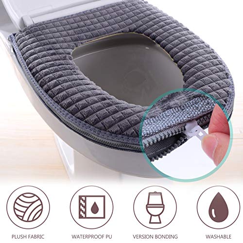 FARUTA 1 x Badezimmer-WC-Sitzpolster WC-Sitzkissen mit Reißverschluss-Wärmer, weicher WC-Sitzbezug, rund, länglich, waschbar und bequem Bezug-Pads (Farbe: grau) – Bild 6