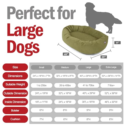 Image of Majestic Pet Suede Shredded Memory Foam Mix Calming Dog Bed Washable - Cozy Soft Round Dog Bed with Spine for Head Support - Fluffy Donut Dog Bed, 40 Inch, Sage