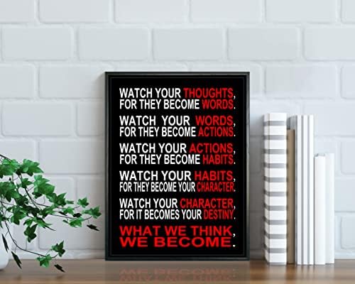 Wieco Art - Black Framed Watch Your Thoughts Motivational Classroom Poster Modern Canvas Prints Wall Art Paintings for Home Office Living Room Decorations