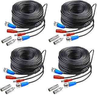 sansco 4 Pack 30M/100 Feet 2-in-1 BNC Video Power Cables, BNC Extension Surveillance Camera Cables for CCTV Security DVR System, Black