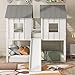 Polibi Slide Wooden Bunk Bed with Windows, Ladder, Guardrails and Twin Size in White