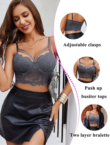 Image of Avidlove Lace Bralette for Women V Neck Camisoles Adjustable Strap Two Layer Crop Top Bustier Tops