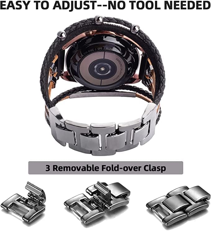 KONAFEI bransoletka do Samsung Galaxy Watch 5 i 4 / Active 2, 40 mm, 44 mm / Watch 5 Pro 45 mm / Galaxy Watch 4 Classic 42 mm, 46 mm / Watch 3, 41 mm, 20 mm, skórzana bransoletka z metalowym zapięciem, dla kobiet