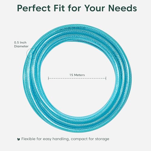 Image of Kyari Garden Hose Pipe Braided 15 Meter 0.5 Inch with Nozzle & Clamp - Heavy-Duty Flexible PVC Water Pipe for Home Garden, Plants, Car Wash, Cooler Filling, Balcony & Outdoor Use
