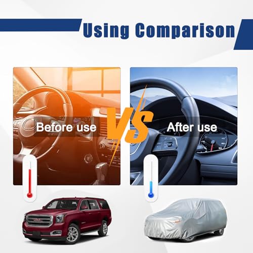 Image of Kayme 6 Layers SUV Car Cover Custom Fit for GMC Yukon (1995-2025) Waterproof All Weather for Automobiles, Outdoor Full Cover Rain Sun UV Protection.Silver