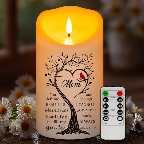 HN HAIINAA Flameless Memorial Candle for Loss of Mother, Real Wax Sympathy Gifts for Loss of Mom, Memorial Condolence Bereavement Gift in Memory of Mom (4" x 7")