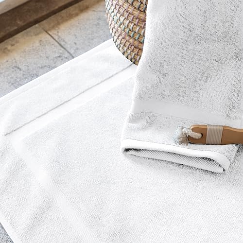 SALBAKOS 100% Turkish Cotton Bath Mat Set 2-Piece - 20x34 inch, Premium Quality Hotel & Spa Collection, Soft, Absorbent, Long Lasting, Durable Bathroom Rugs | Made in Turkey (White, 2 Bath Mats)