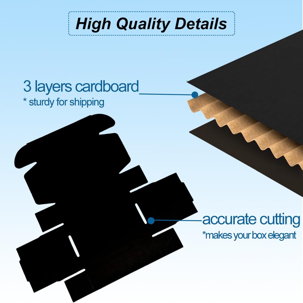 CH-BOX 6x4x2 Inch Corrugated Mailers - 25 Pack Small Black Shipping Boxes, No Tape Needed, 200#/ECT-32-E