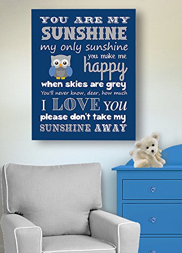 Adorable You are My Sunshine Bedtime Story Rhyme - Woodland Owl Design - Stretched Canvas Nursery Wall Art Decor - Baby Gift idea - Wooden Frame Construction - Ready to Hang 24X30