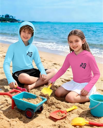 Image of Boys Rash Guard Swim Hoodie, Kids Long Sleeve Sun Fishing Shirts