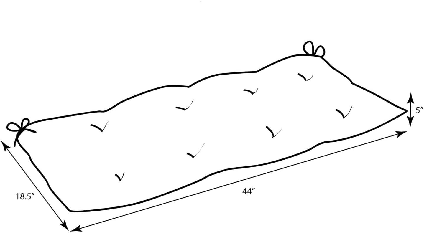 Pillow Perfect Bright Floral Indoor/Outdoor Tufted Bench Cushion With Ties, 1 Count, 18.5" x 44", Blue/Tan Telfair Peacock