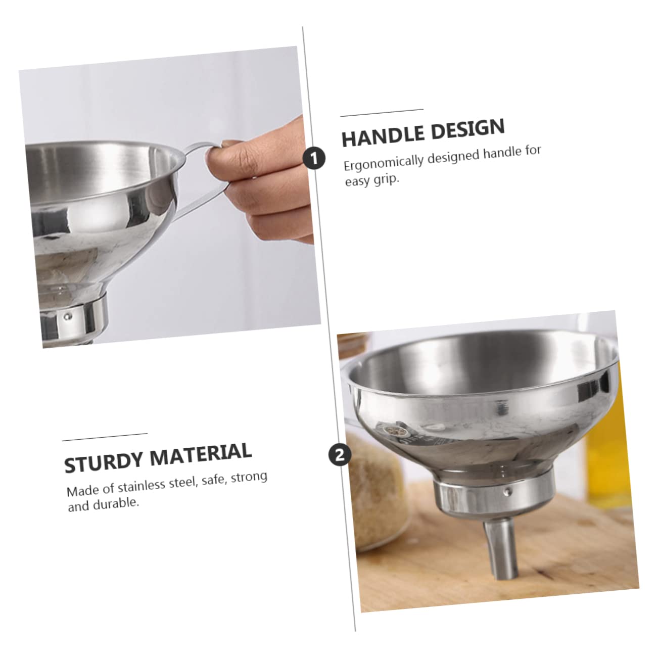 2 Pezzi Imbuto Acciaio Inossidabile con Funnel per Trasferimento Liquidi e Filtraggio Strumento per Cucina Resistente e Facile