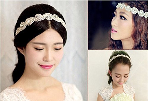 Elegent-Luxury-Handmade-Crystal-Rhinestone-Jewelry-Beads-Bridal-Wedding-Evening-Pageants-Proms-Birthday-Christmas-Gift-Headband-Satin-Ribbon-Hiarband-Headwrap-Hair-Band-Accessory-White