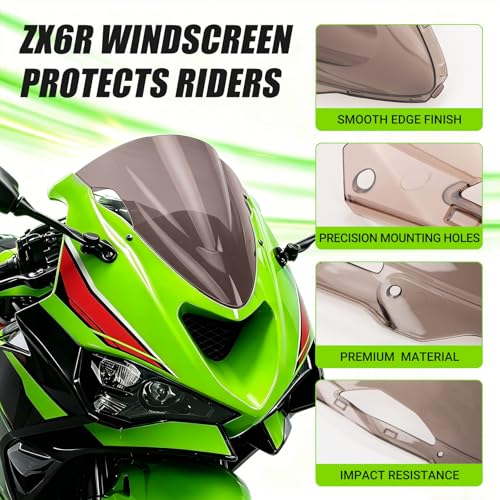 Image of PSLER Double Bubble windshield for 2024 2025 ZX6R Smoke | ZX6R accessory, motorcycle windscreen channels airflow to effectively reduce wind noise