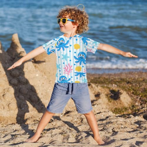 Cute Cartoon Blue Animal sea Short Sleeve Kids Bathing Suits Girls Rashguard Swimsuit for Girls Rash Guard Boys for 3-12 Years trajes de bano para ninas4