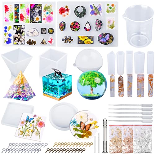 LET'S RESIN 124 Pcs Resin Molds Silicone Kit for Beginners, Silicone Resin Casting Molds including Pyramid, Sphere, Cube,Coaster Molds for Epoxy Resin,Jewelry Molds for UV Resin,Resin Epoxy,Resin Art