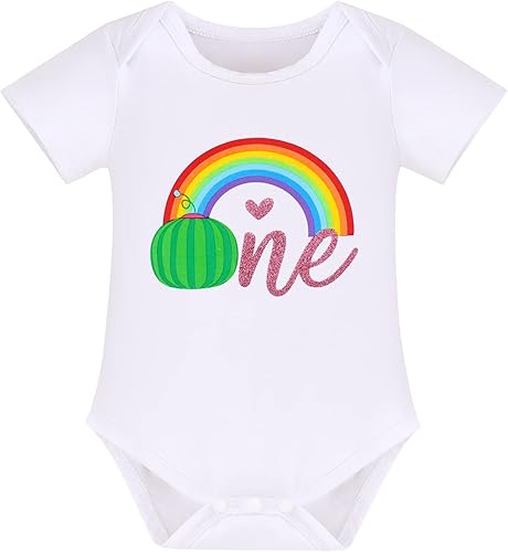Miniatura 2 de IDOPIP Traje de sandía para el primer cumpleaños para niñas bebé, mameluco de arco iris, falda tutú con diadema, ropa de verano, sesión de fotos de
