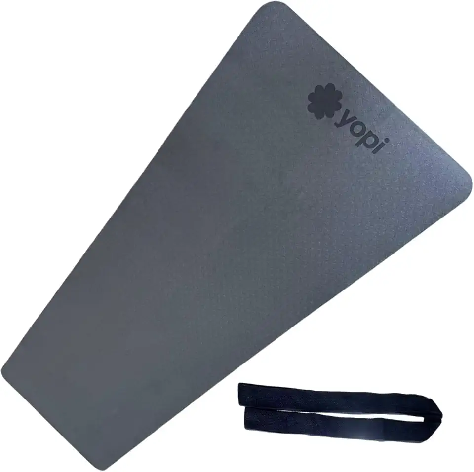 Tapete de Yoga, Preto, TPE Ecológico, 183 x 61 x 0,6 cm, Texturizado, Impermeável, Resistente ao Suor, com Alça de Transporte, Grande, 6mm de espessura, Ioga, Pilates, Yopi