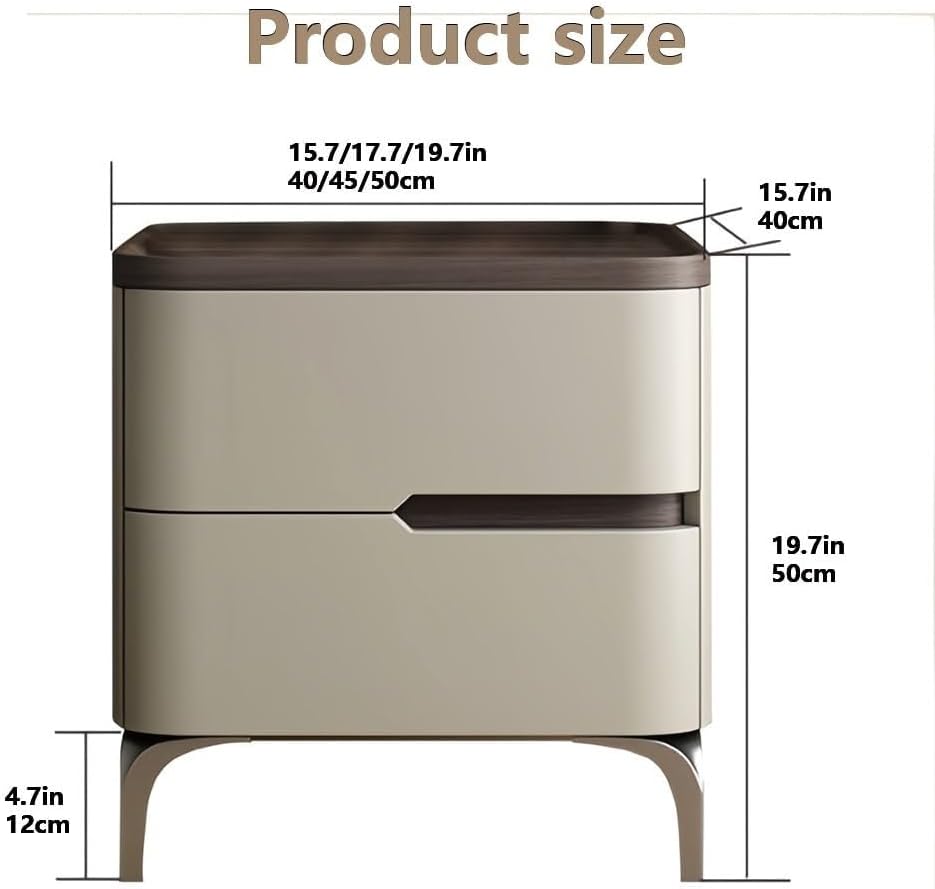 Light Gray 2-Ders Bedside Table with Metal Base - Stylish Nightstand & Side Table for Living Room, Bedroom, and Multi-Scenario Use (50cm)