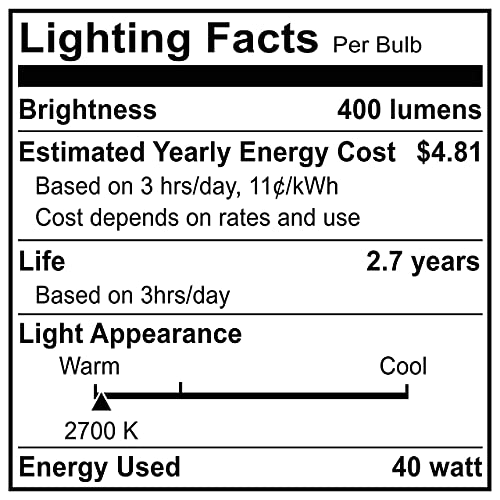Oven Light Bulbs – 40 Watt Appliance Replacement Bulbs For Oven, Stove, Refrigerator, Microwave. Incandescent - High Temp G45 E26/E27 Socket. Standard Lead-Free Base - 400 Lumens – Warm White. 4 Pack #TOP5