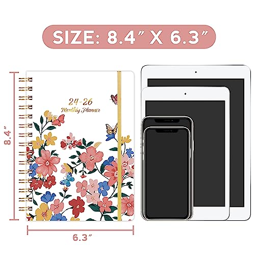 Monthly Planner/Calendar 2024-2026 - 3 Year 2024-2026 Monthly Planner, Jan. 2024 - Dec. 2026, 6.3'' X 8.4'', 2024-2026 Calendar Planner With Monthly Tabs, Back Pocket, 30 Notes Pages - Pink Flowers #TOP5