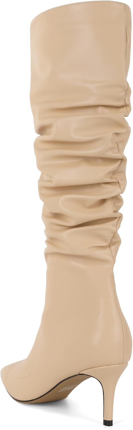 AUMOTED Womens Slouchy Knee High Boots Mid Calf Boots Kitten Heel Pointed Toe 2.5 Inch Heeled Boots - Image 6