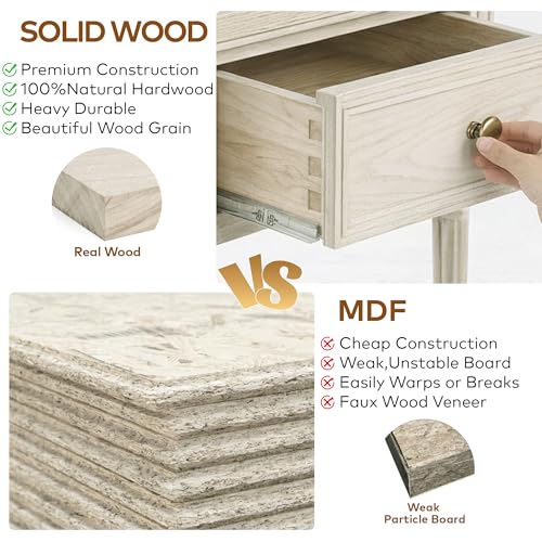 Image of Chogori Solid Wood Nightstands Set of 2 with Drawer, Farmhouse End Table Sofa Side Table with Storage Shelves, Real Wood Beside Table Accent Table for Small Spaces, Living Room, Easy Assembly (Gray)