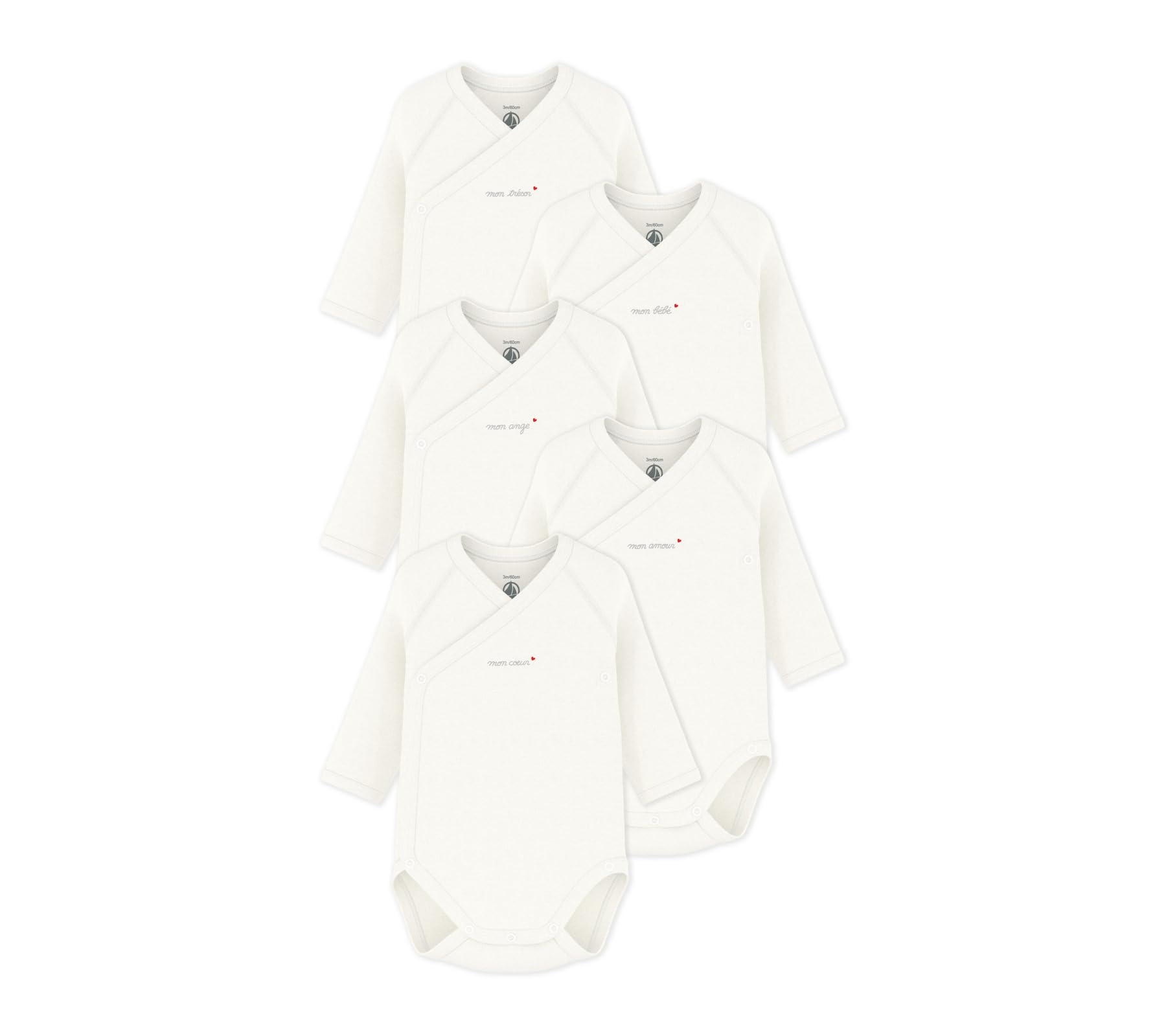 Petit Bateau Jednokolorowe bawełniane body dla niemowląt z długim rękawem