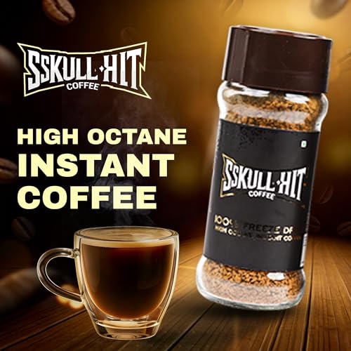 Image of SSKULLHIT Freeze Dried Instant Coffee Granules 100g | Premium Strong Blend Instant Coffee | Makes 50 Cups | 100% Pure | Rich Aroma | Premium Cafe Style Hot Or Cold Coffee At Home