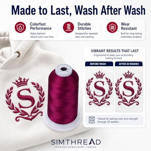 Image of Simthread 5500Yds /5000M 40WT Polyester Embroidery Thread Royal Purple 869 | High-yardage 5000M spool offers smooth feeding and stable 40WT polyester thread for home and commercial embroidery machines.