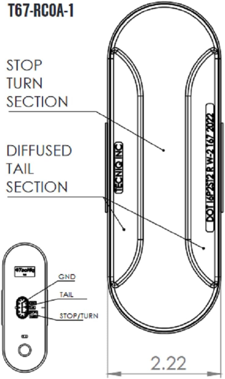 Pair of 6" Diffuse Oval S/T/T (RED) LED Lights with Grommets and Amp to Pigtail Connectors - Stop/Tail/Turn (STT) - TecNiq T67 Oval STT Light - Manufactured in the USA.