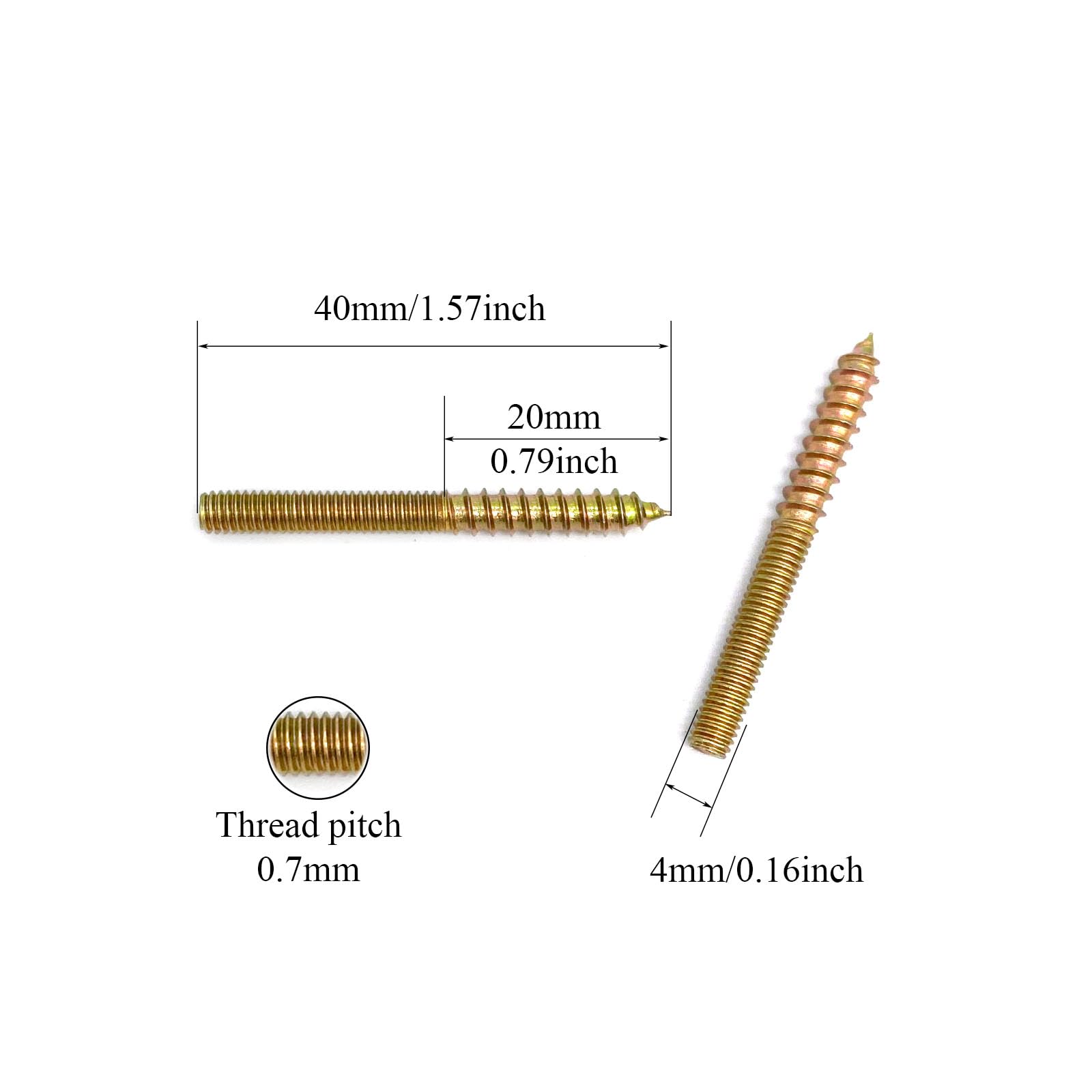 M4 Hanger Bolts - 20 Pack for Furniture -2 M4 Hanger Bolts - 20 Pack for Furniture -2