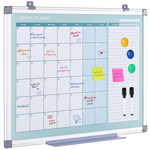 MAKELLO Magnetic White Board Monthly Calender Dry Erase for Office, Classroom, Kitchen and Bedroom, 90x60cm