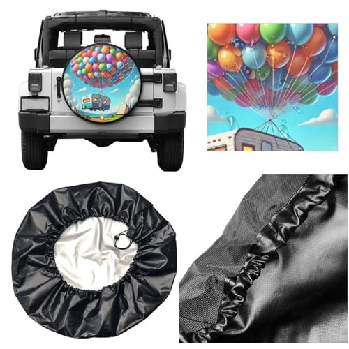Image of Camper Balloons Spare Tire Cover with Unique Print, Weatherproof Wheel Covers Tire Protector, Universal Fit for Rv, Trailer, SUV, Camper Vehicle