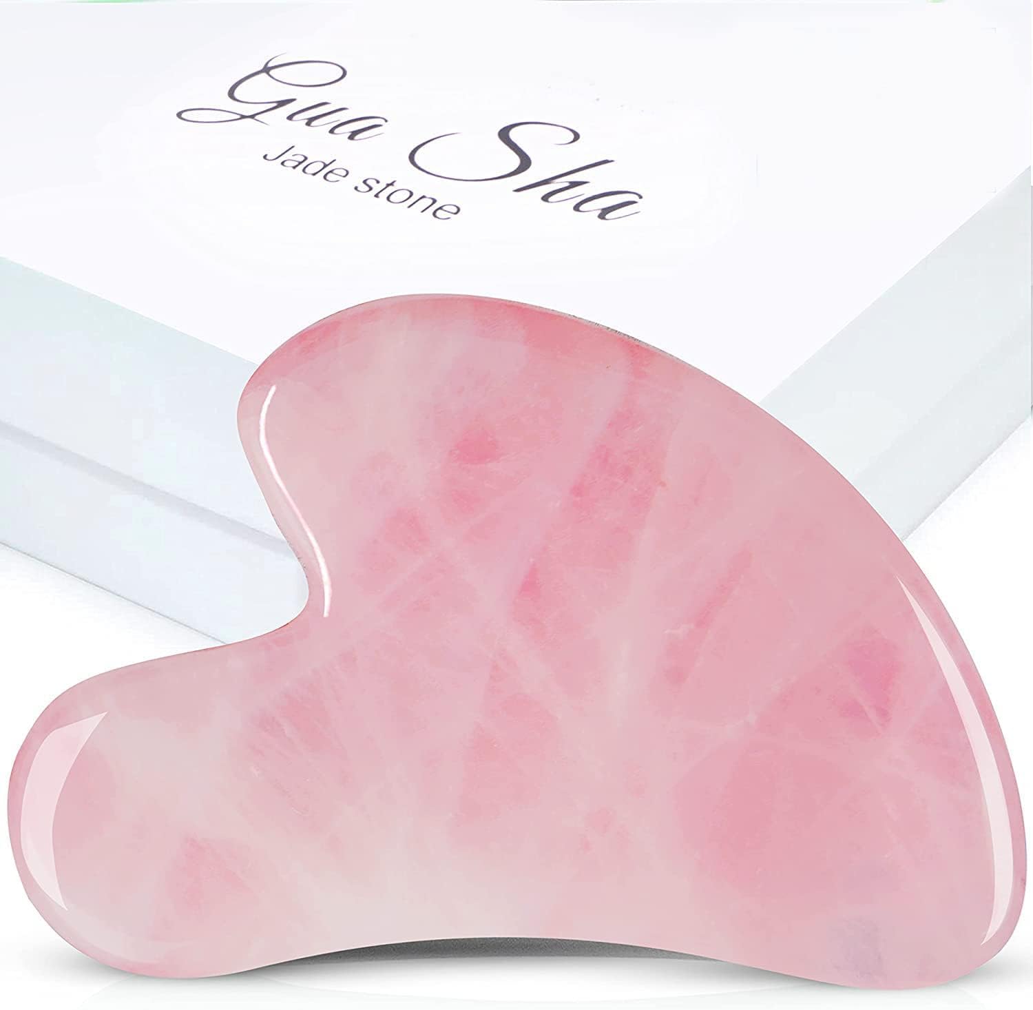 WWD® Rose Quartz Guasha Tool for Face & Body SPA - Heart Shape Gua sha Massage Scrapper Tool, Real Natural Gua Sha Jade Stone for Trigger Point Treatment to Relieve Muscles Tension