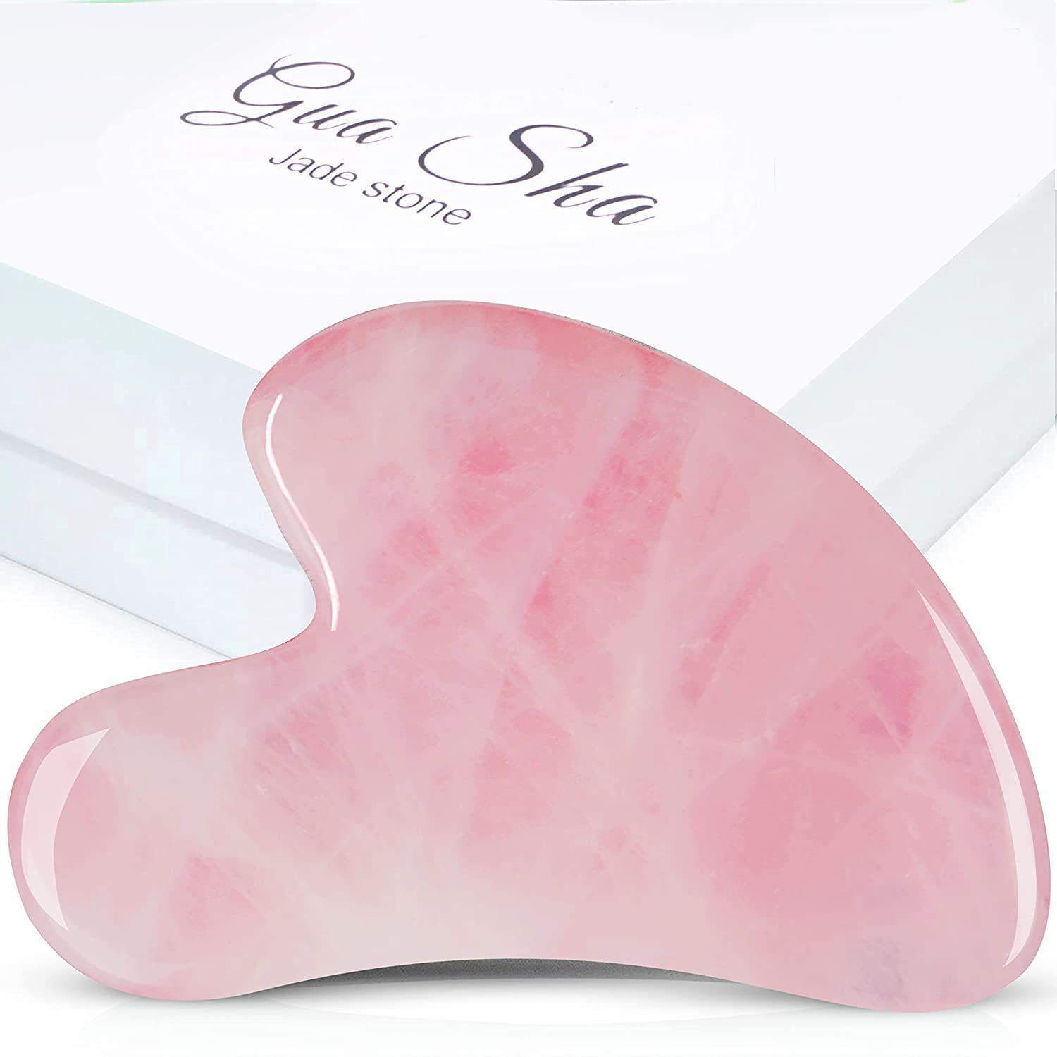 WWD® Rose Quartz Guasha Tool for Face & Body SPA - Heart Shape Gua sha Massage Scrapper Tool, Real Natural Gua Sha Jade Stone for Trigger Point Treatment to Relieve Muscles Tension