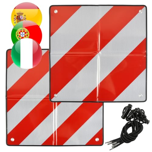 DODUOS 1PCS Panneau d'Avertissement 2 en 1 pour l'Italie et l'Espagne,Panneau d'Avertissement Rayé Rouge et Blanc Comprend 4 Boucles de Serrage et convient pour Porte-Vélos,Porte-Malettes et Voitures