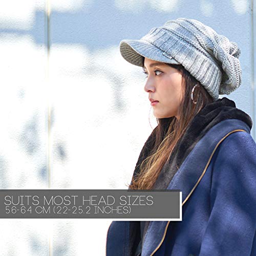 Slouchy Beanie Brim Hat - Mens Slouch Cap Womens Warm Slouchy Brim Cable Knit With Brimmed Visor Black #TOP4