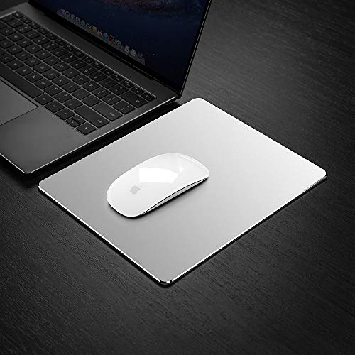 Honkid Metal Aluminum Mouse Pad, Office And Gaming Thin Hard Mouse Mat Double Sided Waterproof Fast And Accurate Control Mousepad For Laptop, Computer And Pc,9.05"X7.08", Silver #TOP4