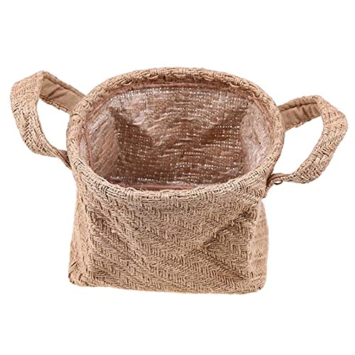 jinrun Panière de Rangement Panier de Rangement tissé avec poignée Chanvre Corde Panier Vêtements Linge Sale Pot de Fleur de Stockage PC de Bureau Organisateur Mêle Box Panier ​Pique-Nique Cover