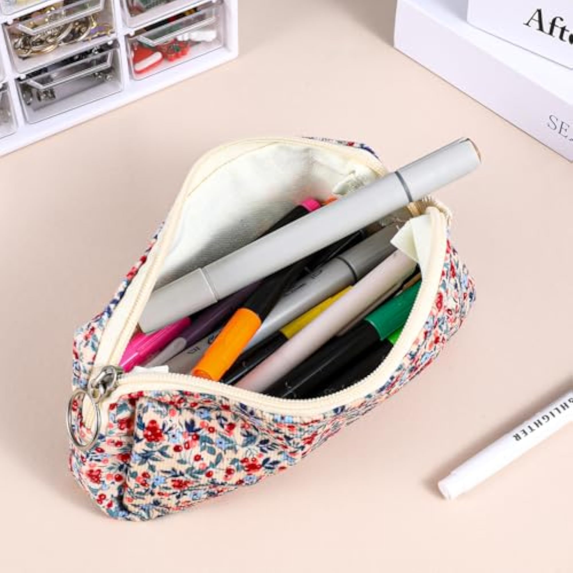 Cute Floral Quilted Pouch, Makeup Bag Organizer