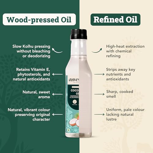 Image of Anveshan Wood Pressed Coconut Oil 500ML | Plastic Bottle | Kolhu /Kacchi Ghani /Chekku | Natural | Chemical-Free | Coconut Oil for massage