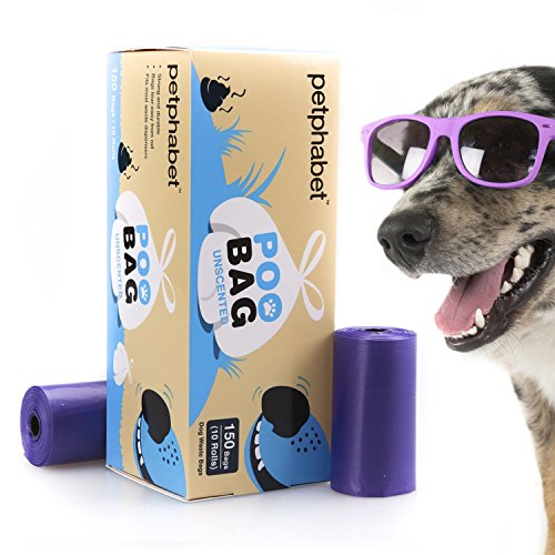 Petphabet THE BEST 150-Count Unscented Waste Bags, Pack of 10 Refill Rolls, 150 Bags that are 12.5 by 9 Inches Big