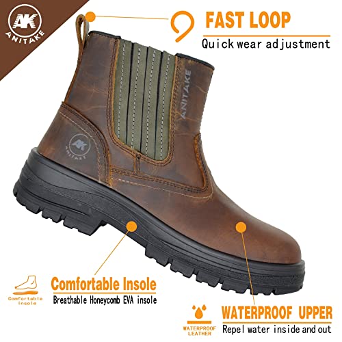 Steel Toe Boots for Men, Full Grain Leather Work Boots for Men, Non-Slip Electrical Insulation Impact Resistance, Breathable & Comfortable Slip on Mens Work Boots3