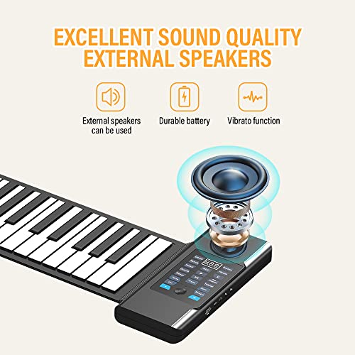 Konix 61 Keys Roll Up Piano, Upgraded Portable Rechargeable Portable Piano,Bluetooth Mp3 Headphone,Usb Input, Midi Out 128 Rhythms #TOP3