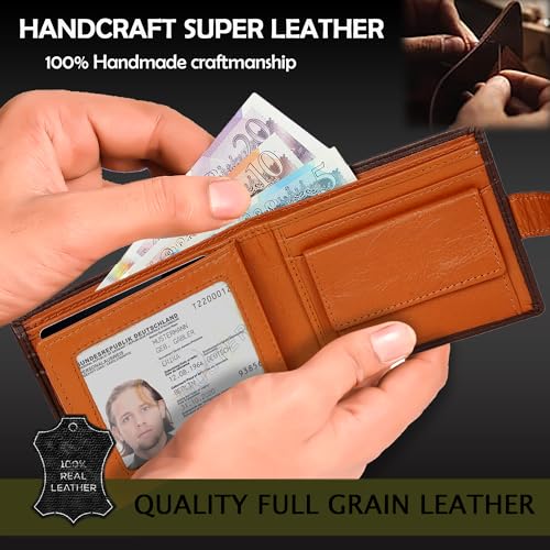 Mens RFID Blocking Compact Real Leather Coin Pocket Billfold Wallet Id Card Holder 1075 Brown Tan4