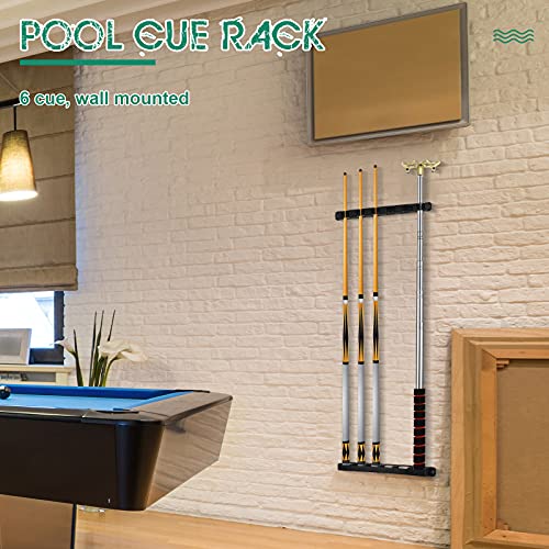 Skylety 2 Pieces 6 Pool Cue Rack, Pool Stick Holder Wall Mounted Table Sticks, Pool Balls Billiard Pool Table Accessories For Game Room Pool Bars Clubs Billiard Players #TOP1