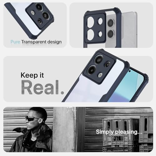 Image of Pikkme Redmi Note 13 5G Back Cover | Crystal Clear Transparent Back | Ultra Hyrbid | Full Camera Protection | Raised Edge | Bumper Back Case (Blue)